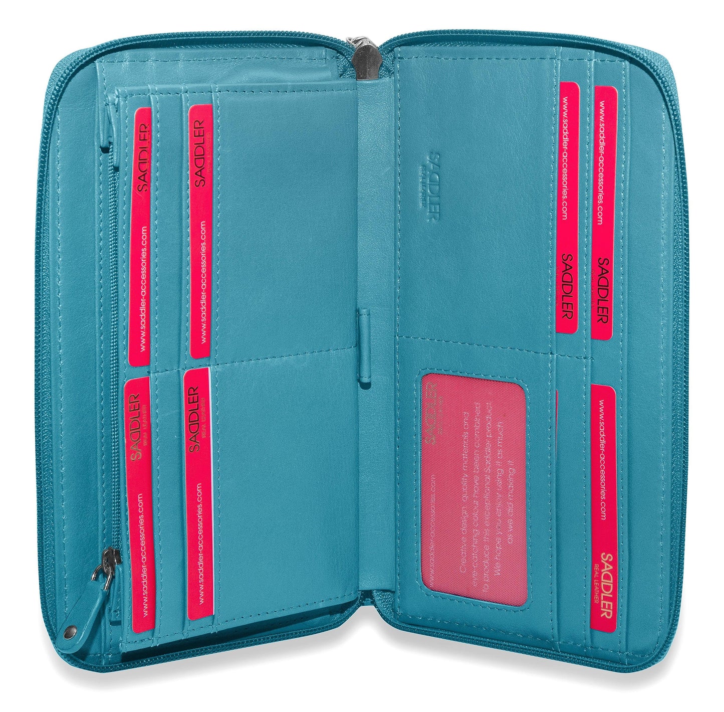 SADDLER SOPHIA Leather Zip Around Purse - 15 Card slots, Mobile Phone Pocket, Detachable Wrist Strap- RFID Protected