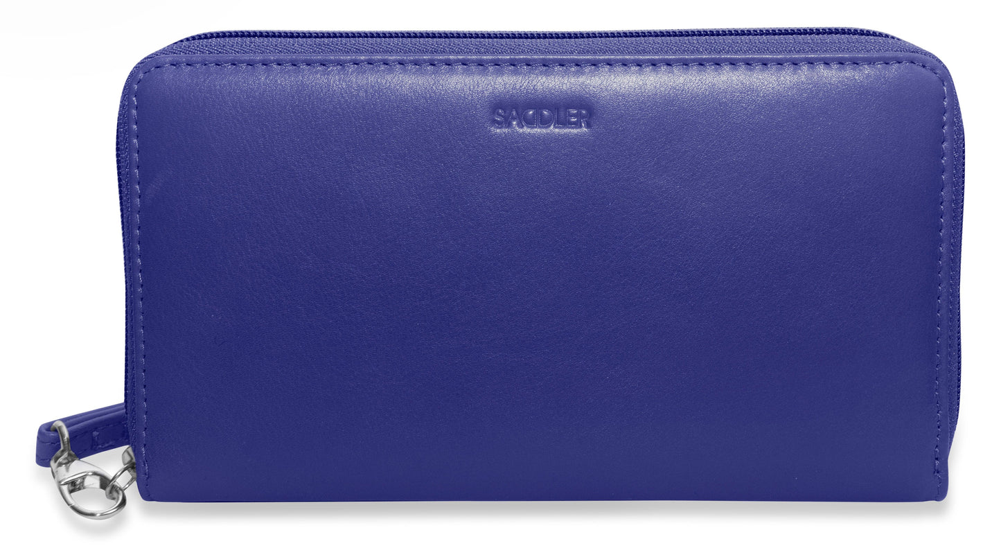 SADDLER SOPHIA Leather Zip Around Purse - 15 Card slots, Mobile Phone Pocket, Detachable Wrist Strap- RFID Protected