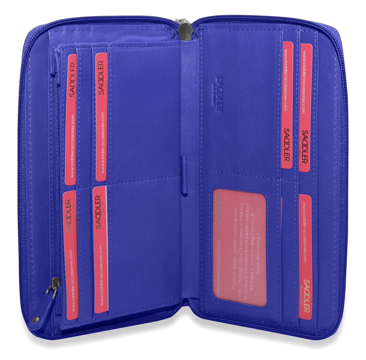 SADDLER SOPHIA Leather Zip Around Purse - 15 Card slots, Mobile Phone Pocket, Detachable Wrist Strap- RFID Protected