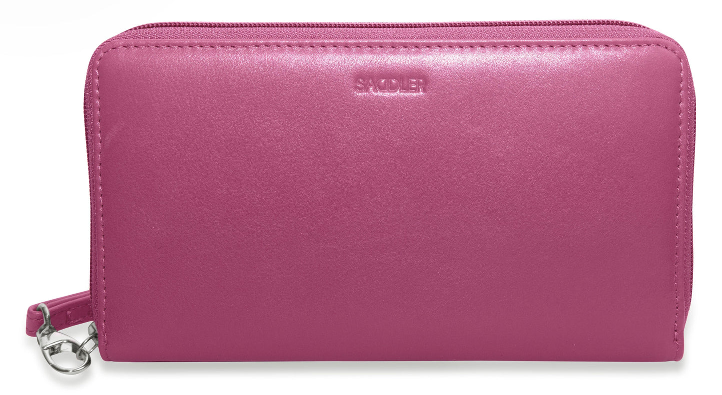 SADDLER SOPHIA Leather Zip Around Purse - 15 Card slots, Mobile Phone Pocket, Detachable Wrist Strap- RFID Protected