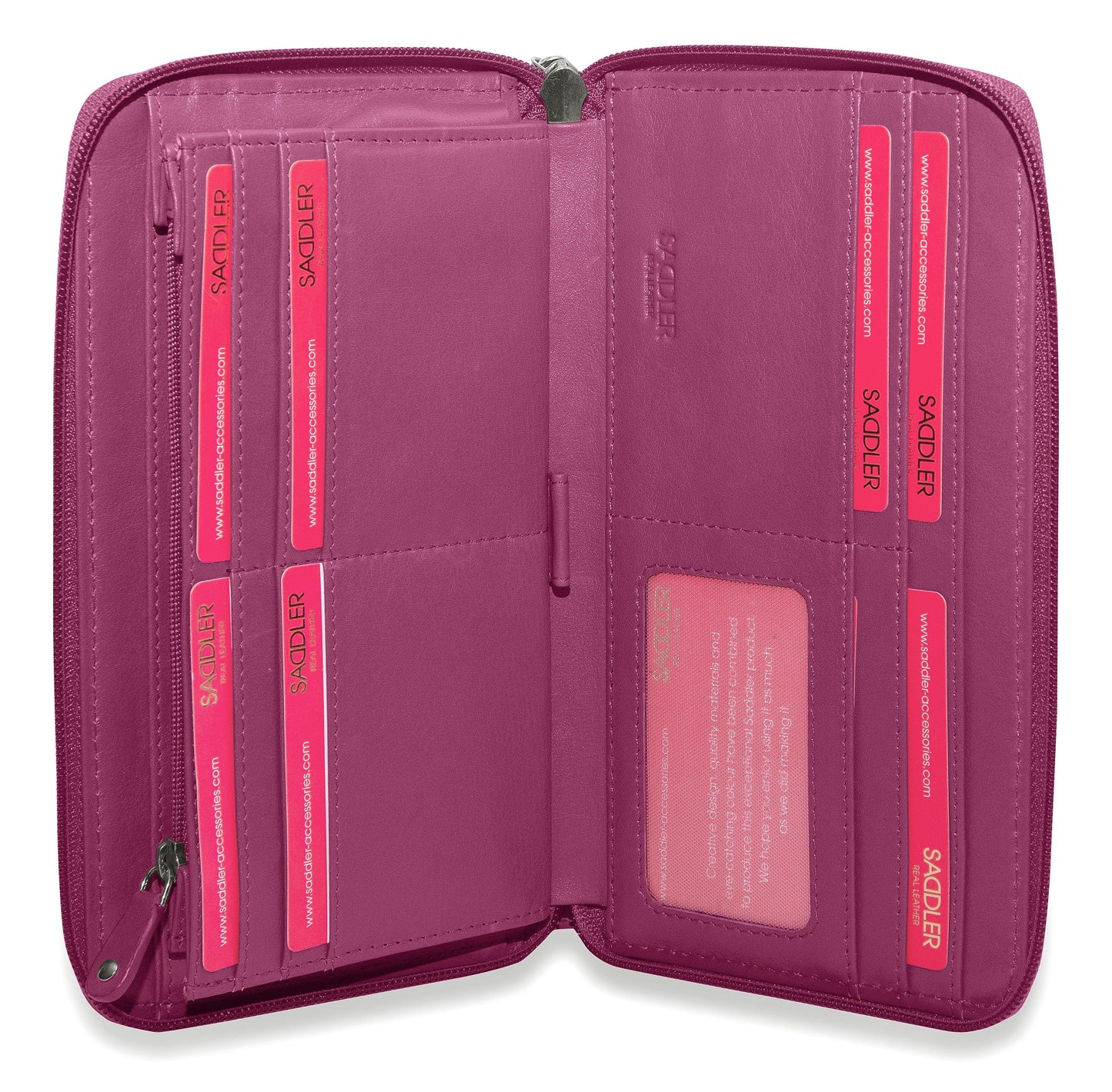 SADDLER SOPHIA Leather Zip Around Purse - 15 Card slots, Mobile Phone Pocket, Detachable Wrist Strap- RFID Protected