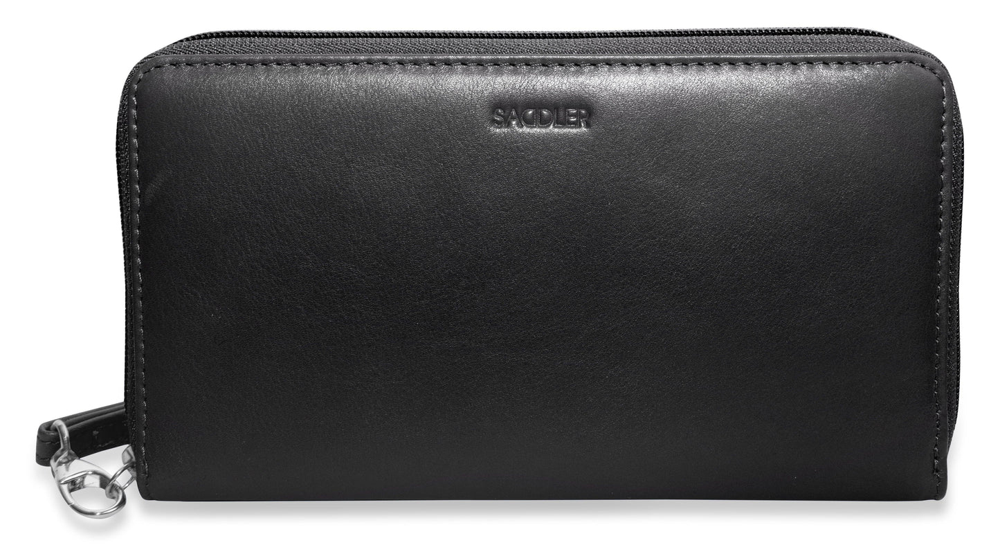 SADDLER SOPHIA Leather Zip Around Purse - 15 Card slots, Mobile Phone Pocket, Detachable Wrist Strap- RFID Protected