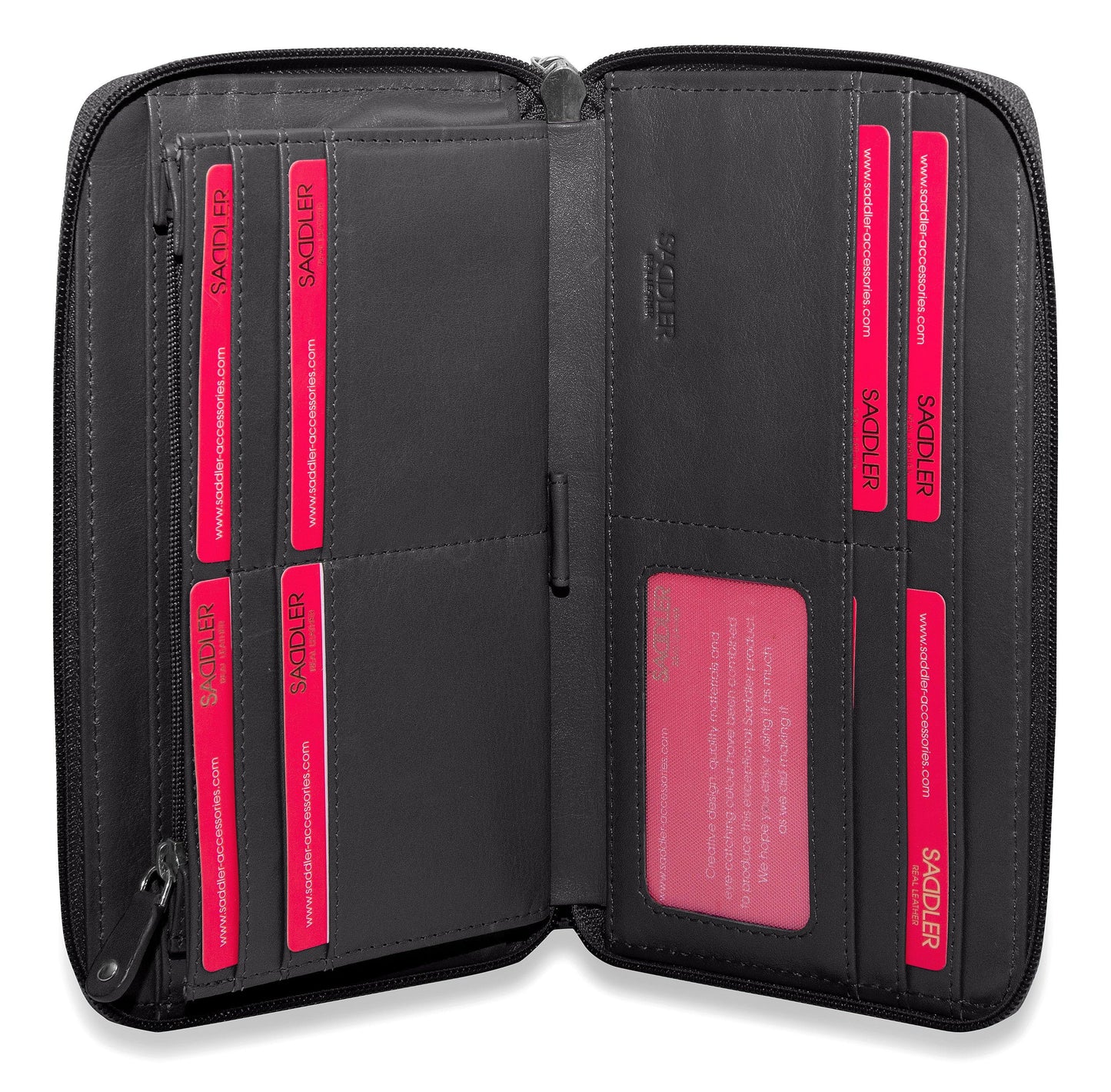 SADDLER SOPHIA Leather Zip Around Purse - 15 Card slots, Mobile Phone Pocket, Detachable Wrist Strap- RFID Protected