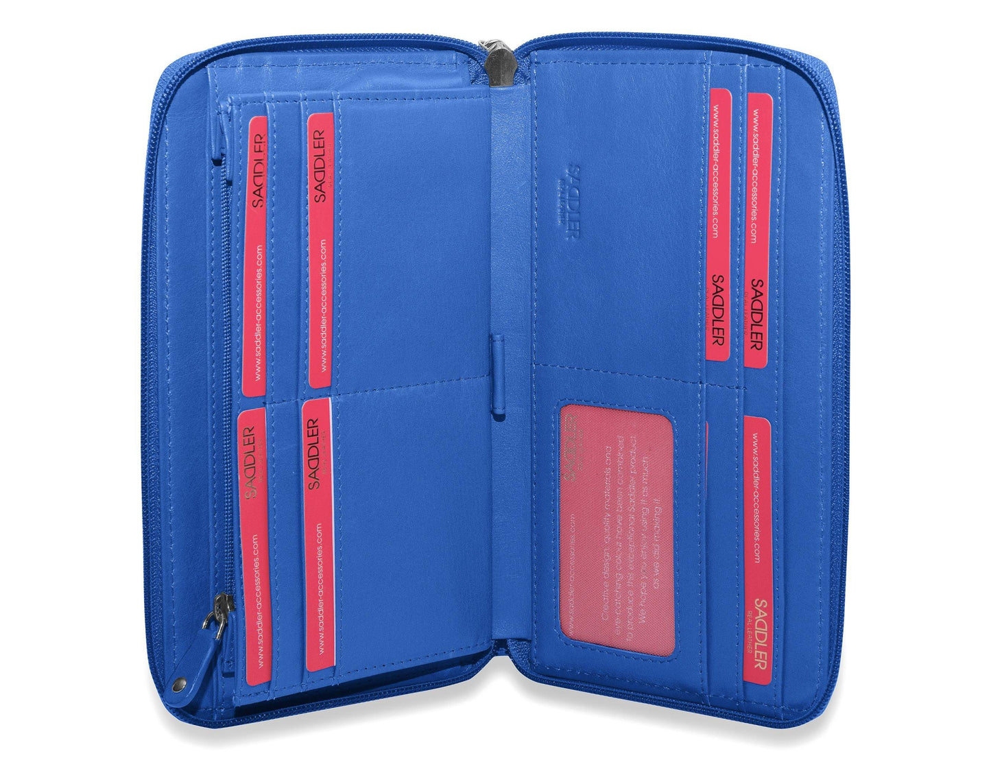 SADDLER SOPHIA Leather Zip Around Purse - 15 Card slots, Mobile Phone Pocket, Detachable Wrist Strap- RFID Protected