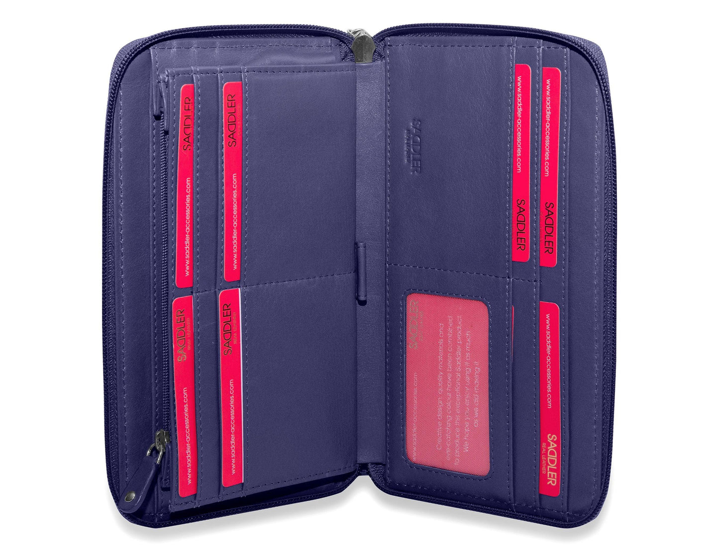 SADDLER SOPHIA Leather Zip Around Purse - 15 Card slots, Mobile Phone Pocket, Detachable Wrist Strap- RFID Protected