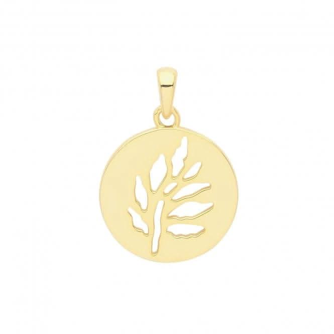 Acotis Silver Pendant Gold Plated Leaf Cut Out Disc G61066GP