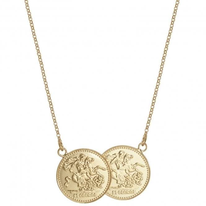 Acotis Silver Necklace Yel Gold Plated Full Double Sov Coin G3302F