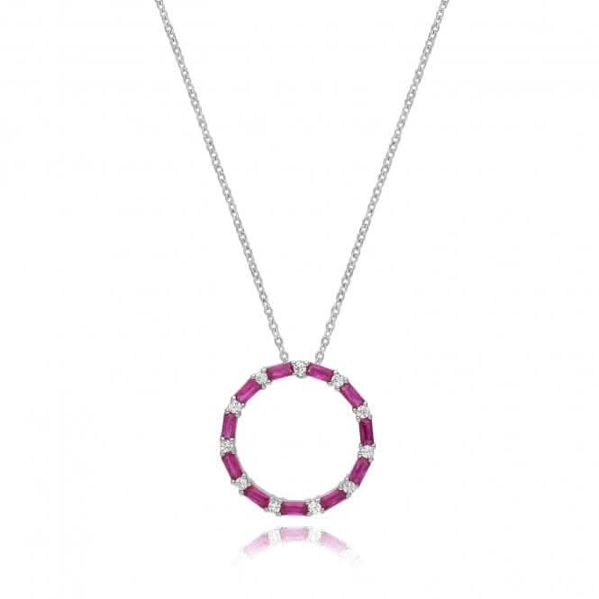 Acotis Silver Necklace Rhodium Plated Ruby Zirconia Circle G3397R