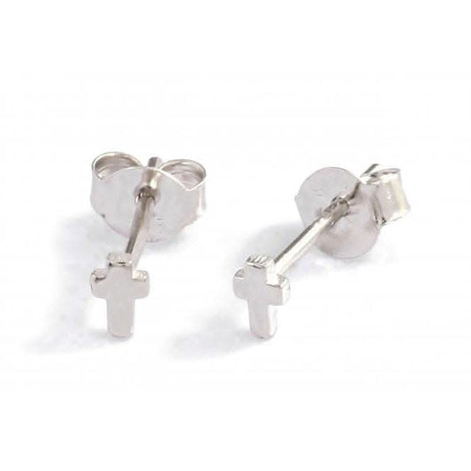 Sterling Silver Rhodium Plated Cross Stud Earrings