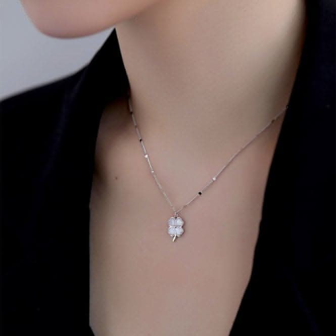 Sterling Silver Rhodium Plated Lucky 4 Leaf Necklace ERLN036