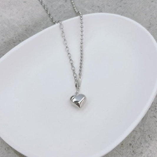 Sterling Silver Rhodium Plated Solid Heart Necklace ERLN011