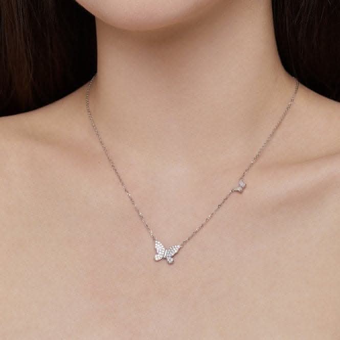 Sterling Silver Rhodium Plated Sparkling Butterfly Necklace ERLN023