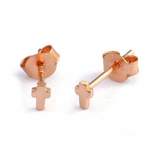 Sterling Silver Rose Gold Plated Cross Stud Earrings