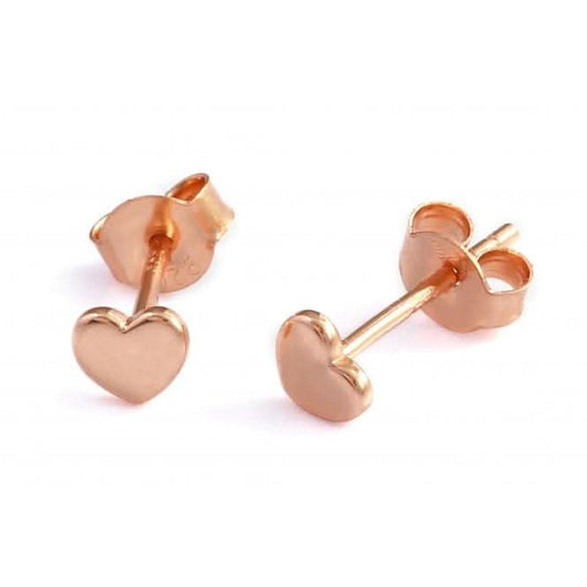 Sterling Silver Rose Gold Plated Heart Stud Earrings