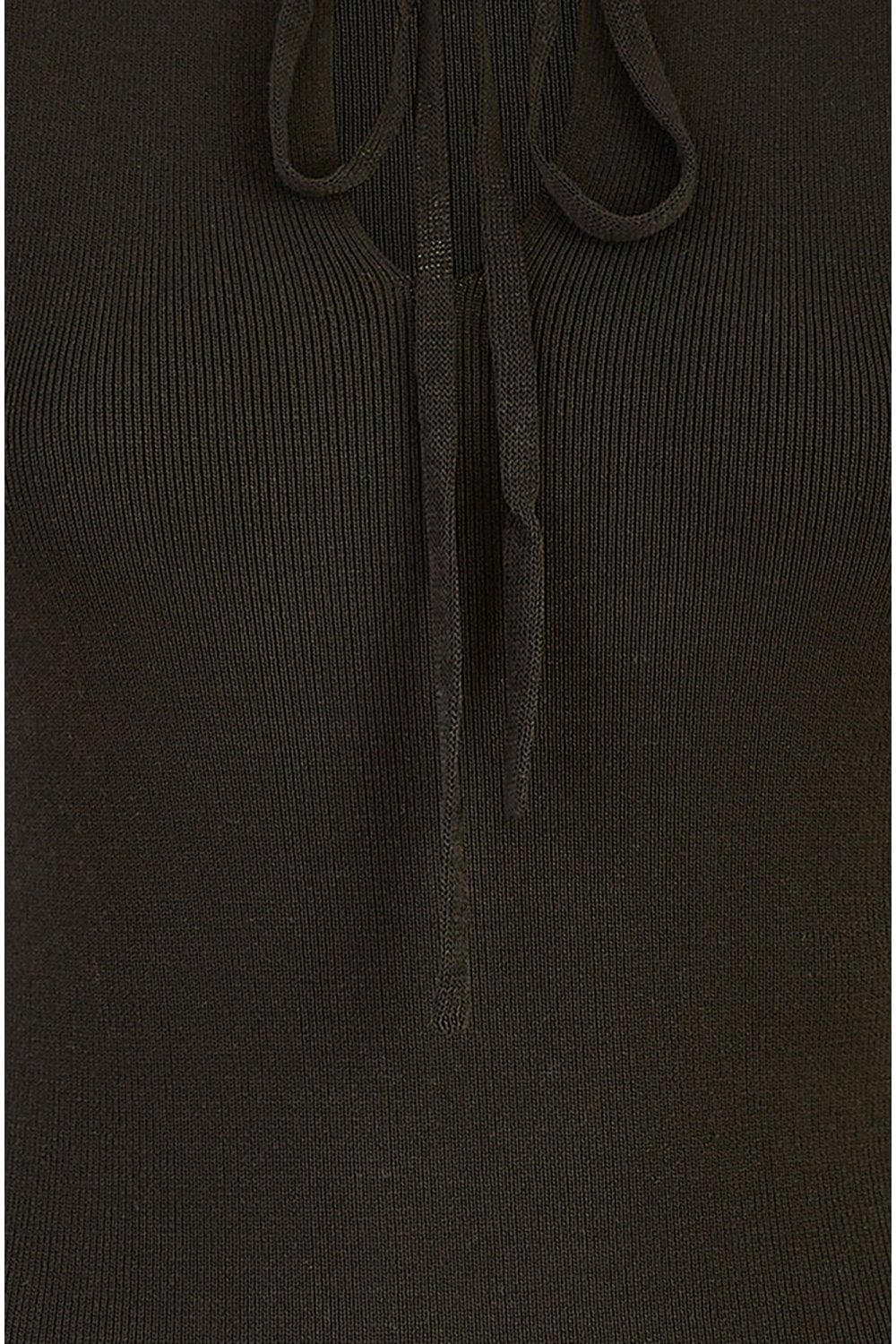 Yumi Black Rib Knit Fitted Dress With Sheer Sleeve Design