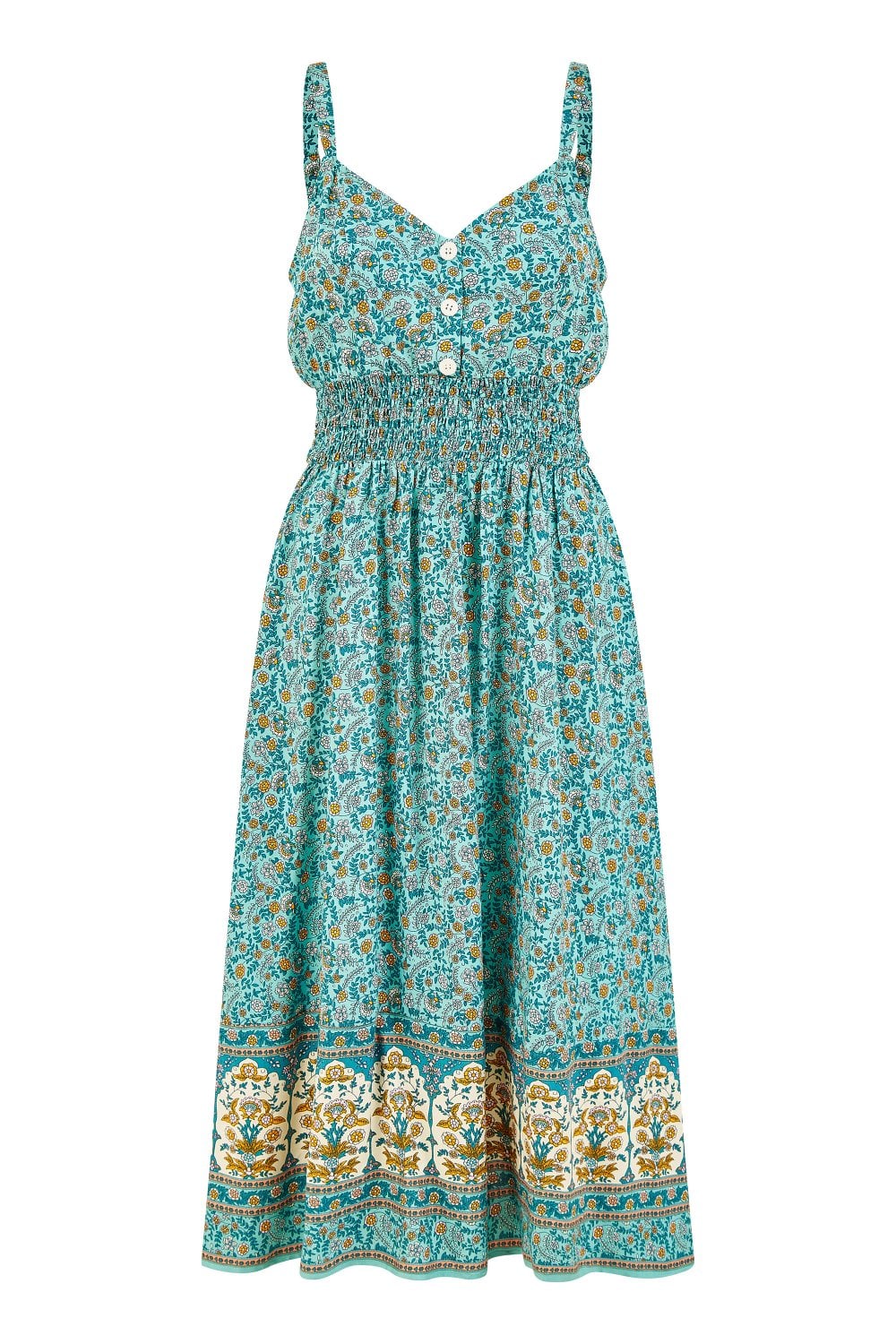 Yumi Green Border Floral Midi Sundress