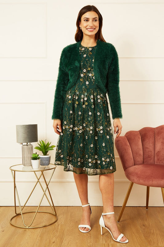 Yumi Green Eyelash Knit Bolero