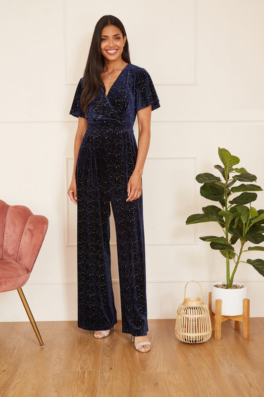 Yumi Navy Sparkle Velvet Jumpsuit