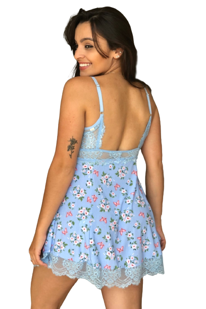 Multi-coloured Babydoll Set In Blue