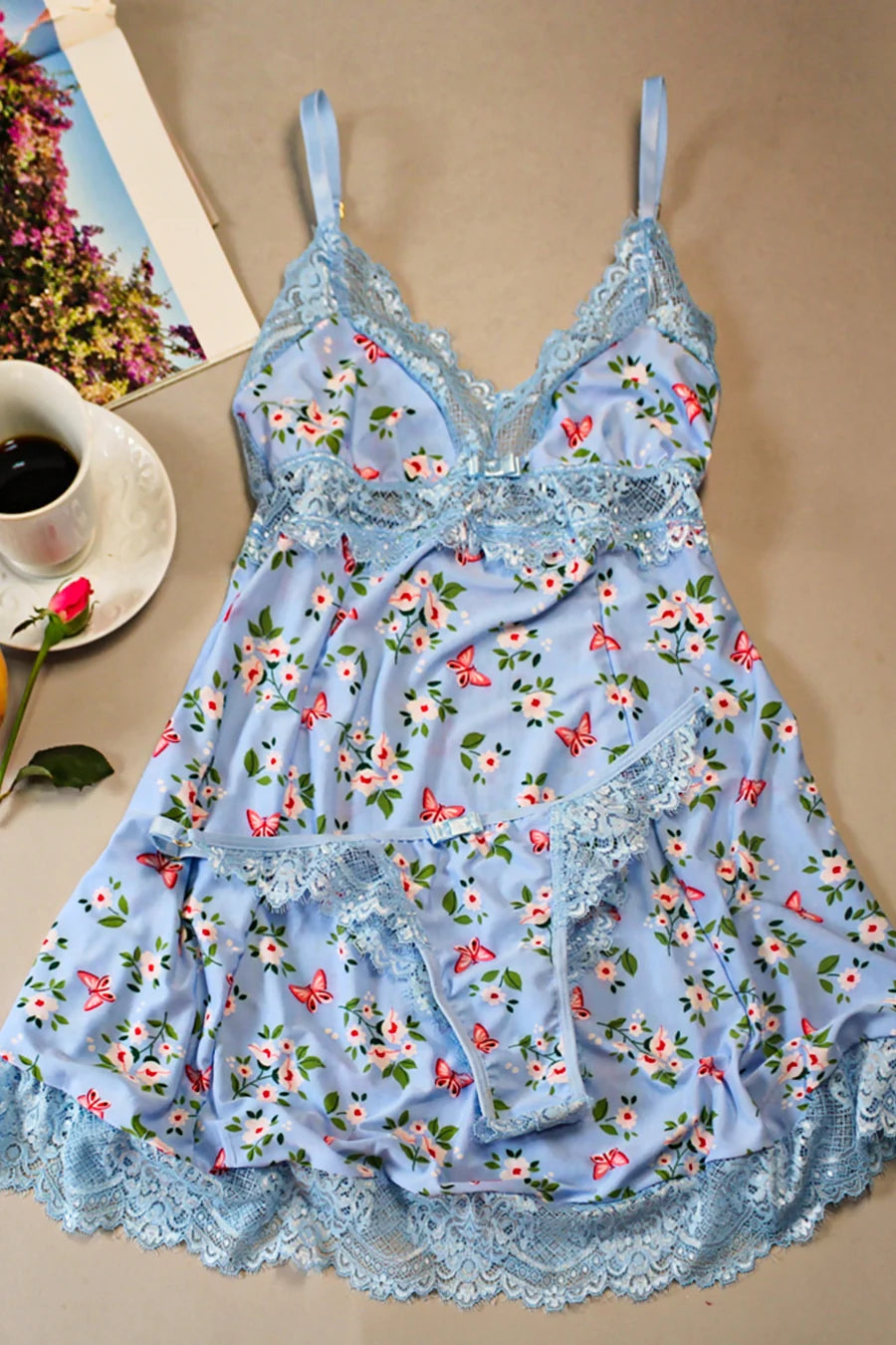 Multi-coloured Babydoll Set In Blue