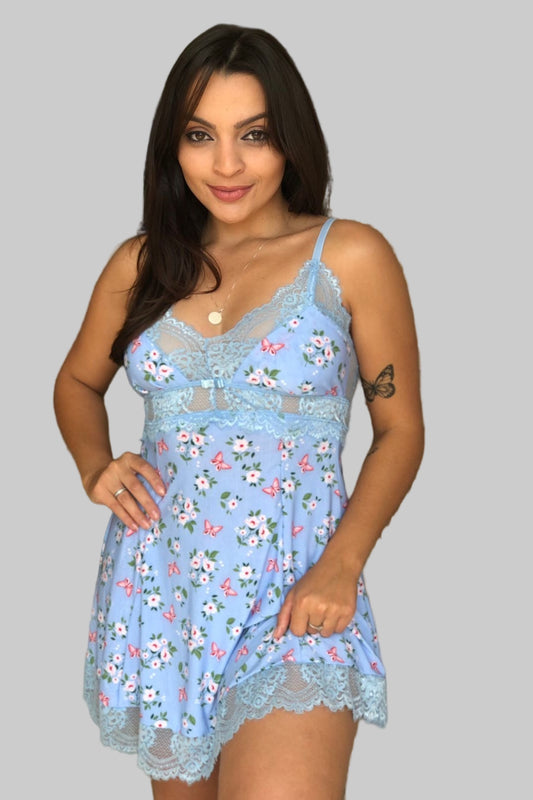Multi-coloured Babydoll Set In Blue