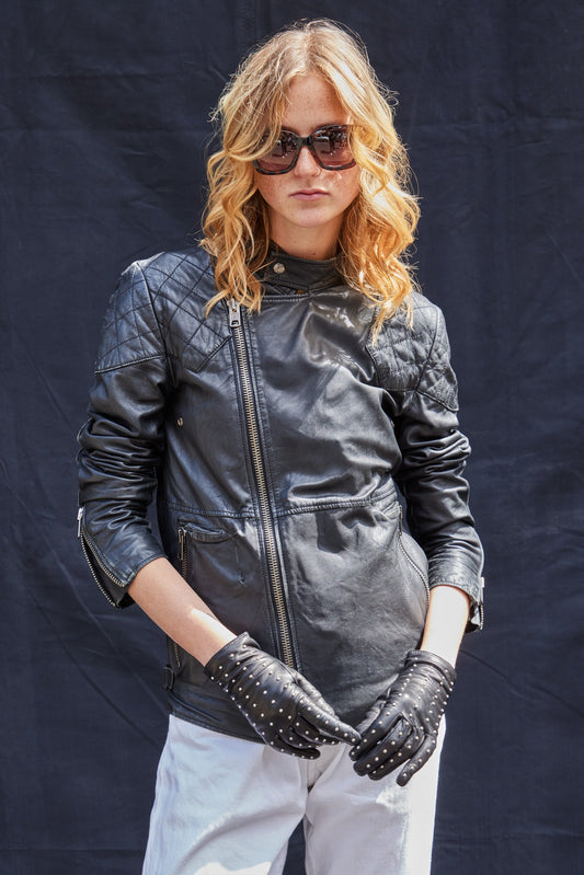Vintage Lambs Leather Biker Jacket in Black