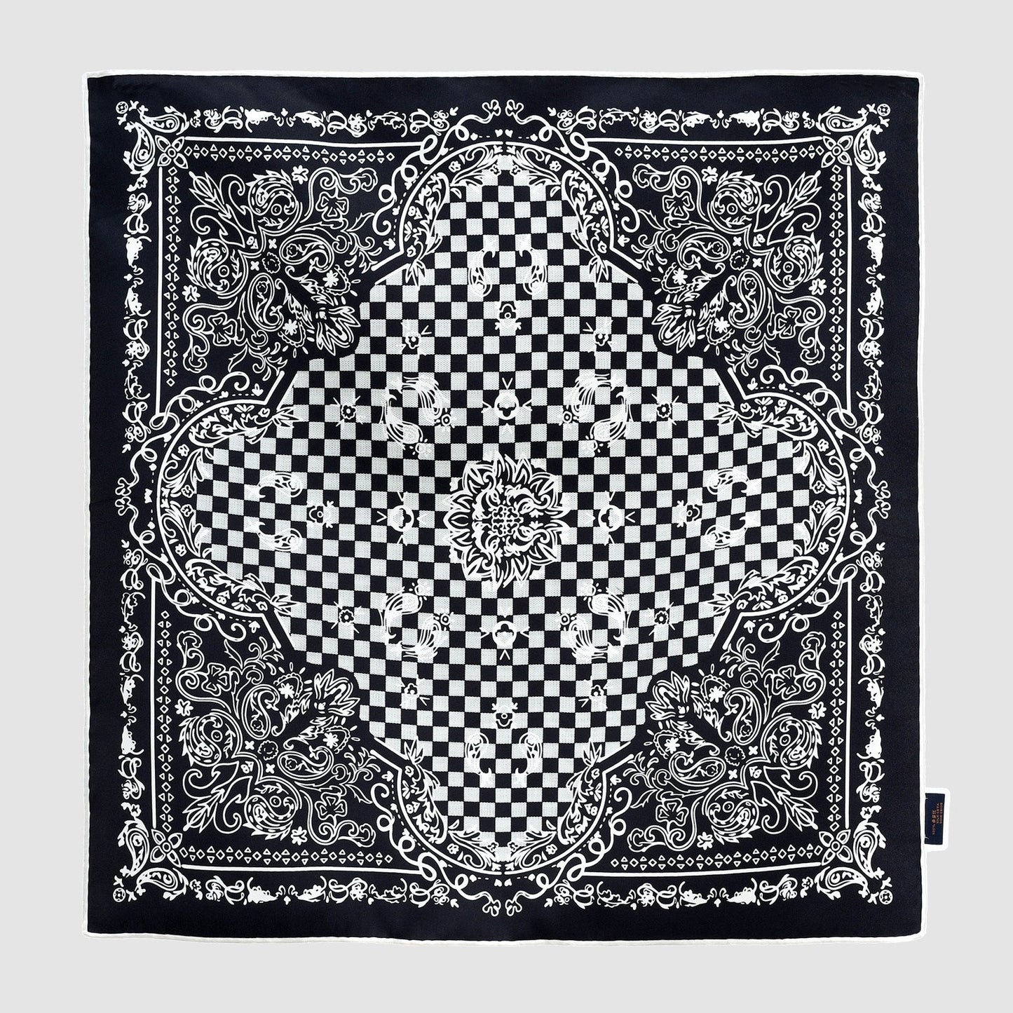 Baroque Check Silk Scarf - 53cm Hand-rolled Women's Bandana Neck Scarf
