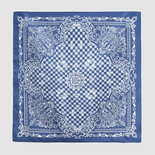 Classic Baroque Check Silk Scarf - 53cm Hand-rolled Men's Square Neckerchief Women's Bandana