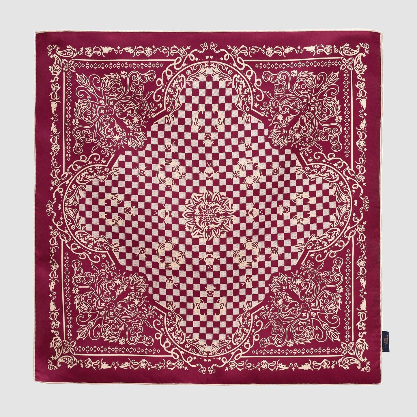 Baroque Check Silk Scarf - 53cm Hand-rolled Women's Bandana Neck Scarf