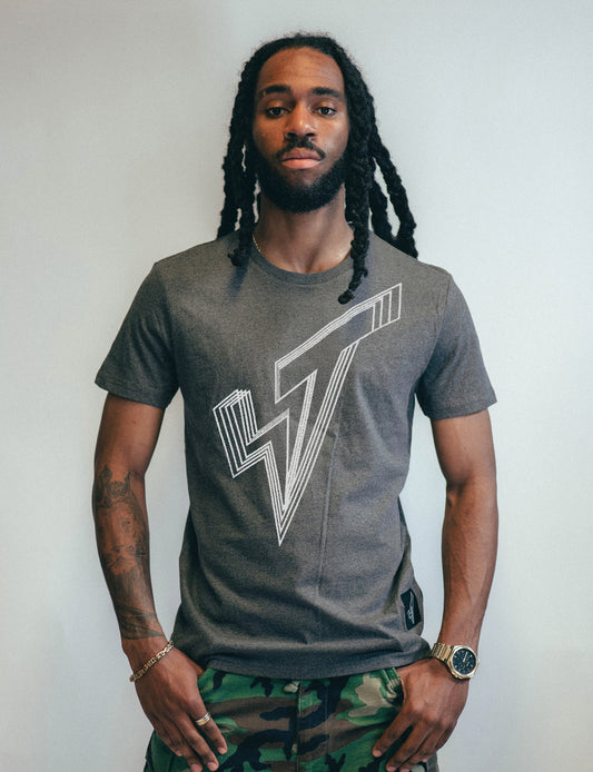 Silver ST Lined Logo Tee in Charcoal (Free)