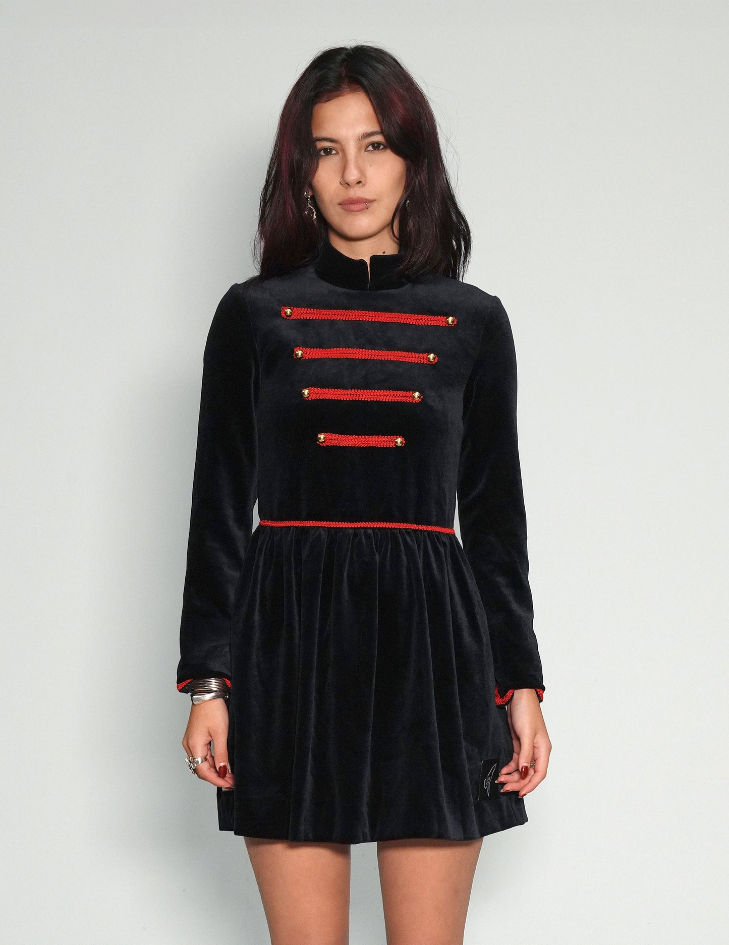 Vintage Military-Style Velvet Dress