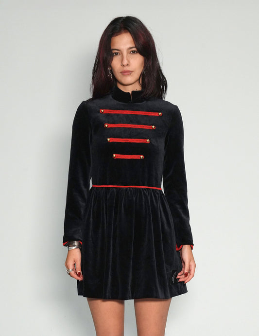 Vintage Military-Style Velvet Dress