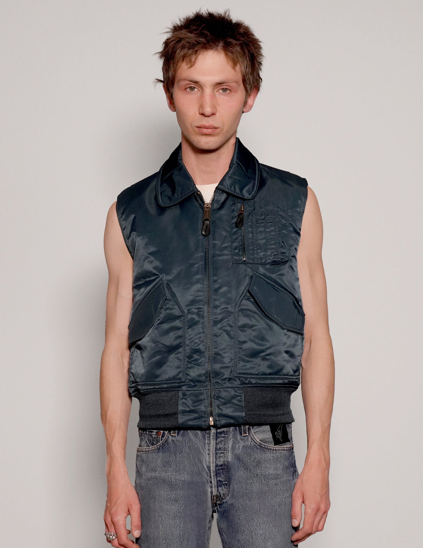 Light Weight Collared Bomber Gilet in Navy