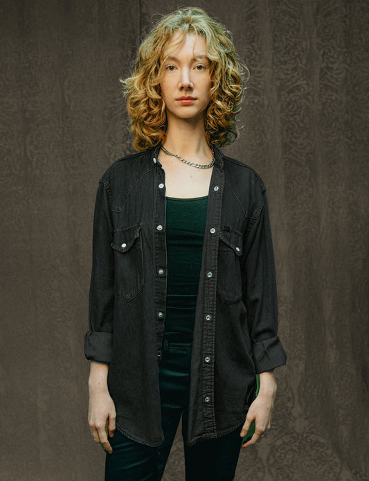 Party Back Shirt - Black Sequin - Black Denim