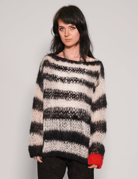 "PISTOLS" Mohair Hand Knit Sweater - Black & White