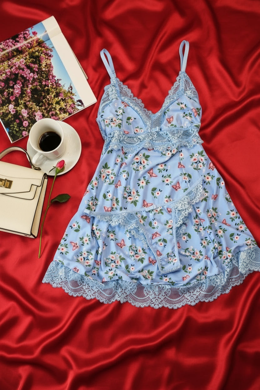 Multi-coloured Babydoll Set In Blue