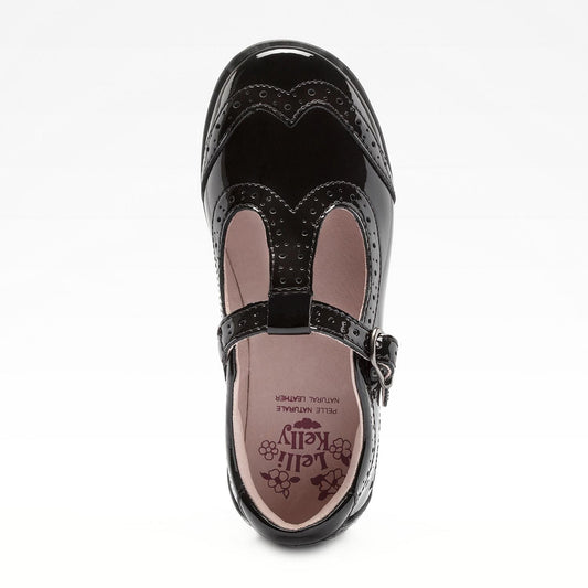 Lelli Kelly Girls Jennette Black Patent T-Bar Velcro Girls School Shoes