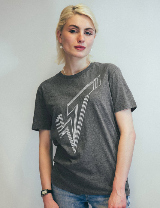 Silver ST Lined Logo Tee in Charcoal (Free)