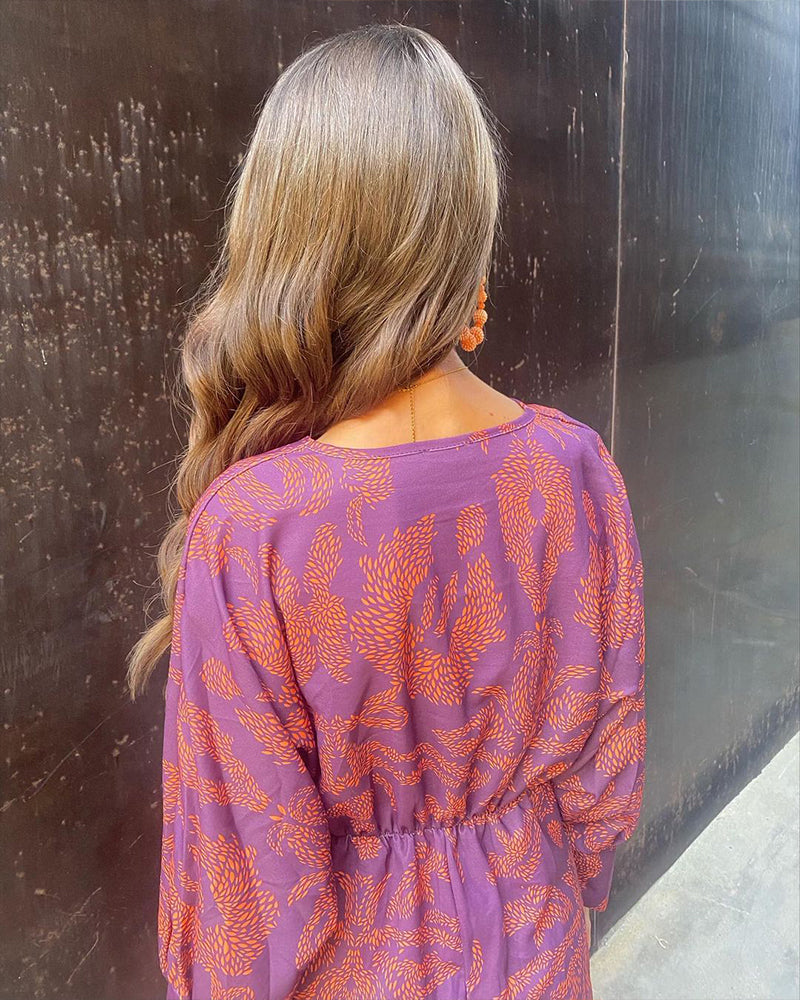 Sophia | Vintage Printed V-Neck Long-sleeve Elegant Dress
