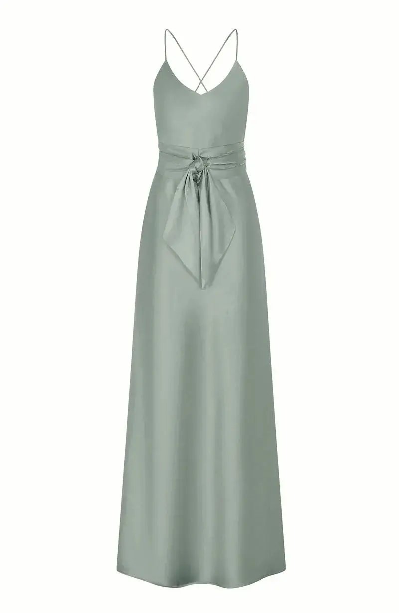 Brooklyn Dress in Sage Green Satin