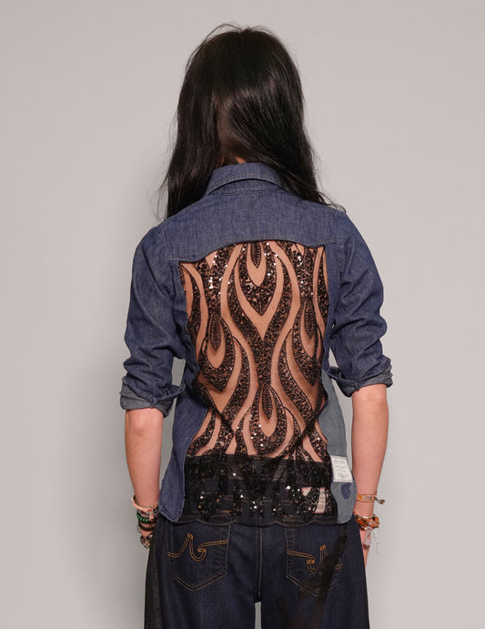 Party Back Shirt - Slim Fit - Black Sequin