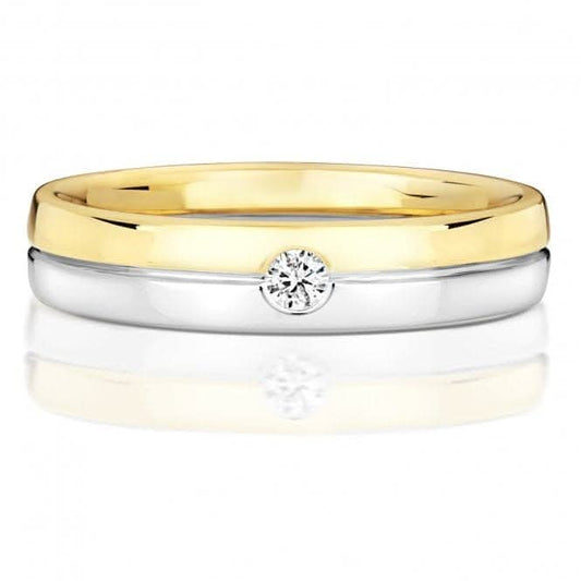 Wedding Band 9ct Diamond Wedding Two Tone Gents 5.0mm Ring RD723