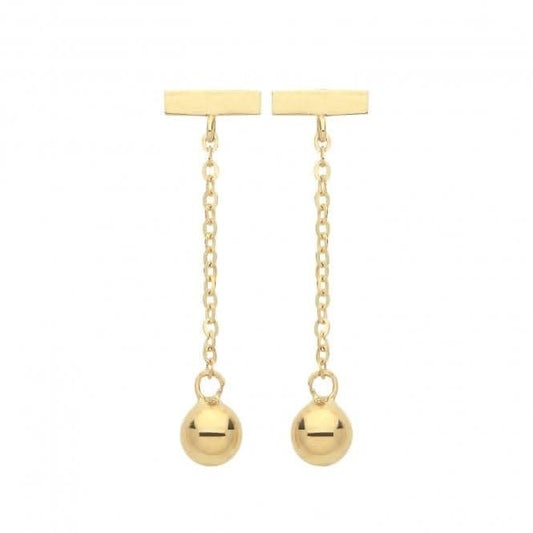 9ct Yellow Gold Bar and Bead Drop Earrings ES1648