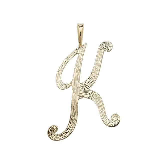 9ct Yellow Gold Barked Script Initial Pendant PN529/K
