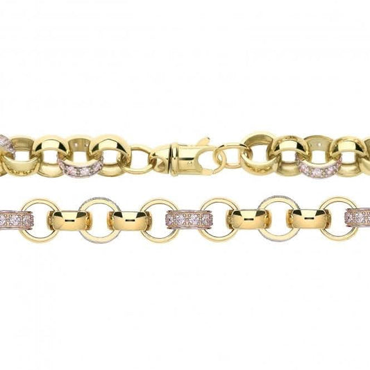 9ct Yellow Gold Belcher Chain with Zirconia Accents