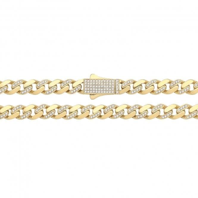 9ct Yellow Gold Cuban Link Chain with Zirconia