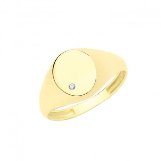 9ct Yellow Gold Oval Signet Ring With Zirconia RN954