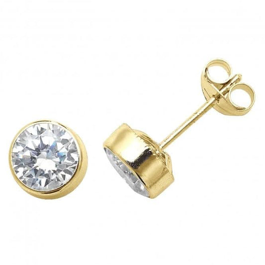 9ct Yellow Gold Round Zirconia Stud Earrings ES233S