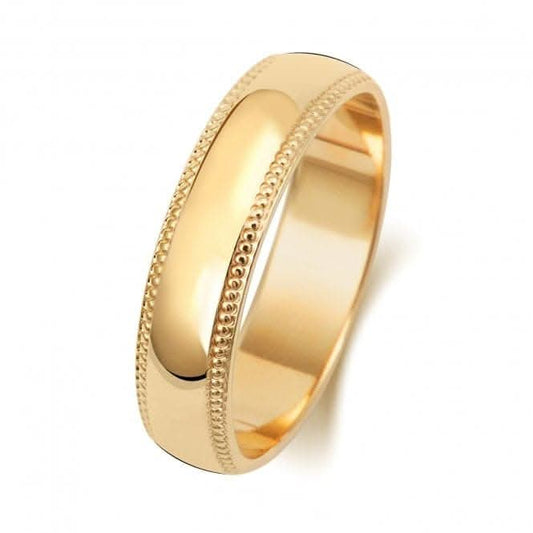 Wedding Band 9K D Shape Millgrain 5 mm-1.2 Wedding  Ring W185M