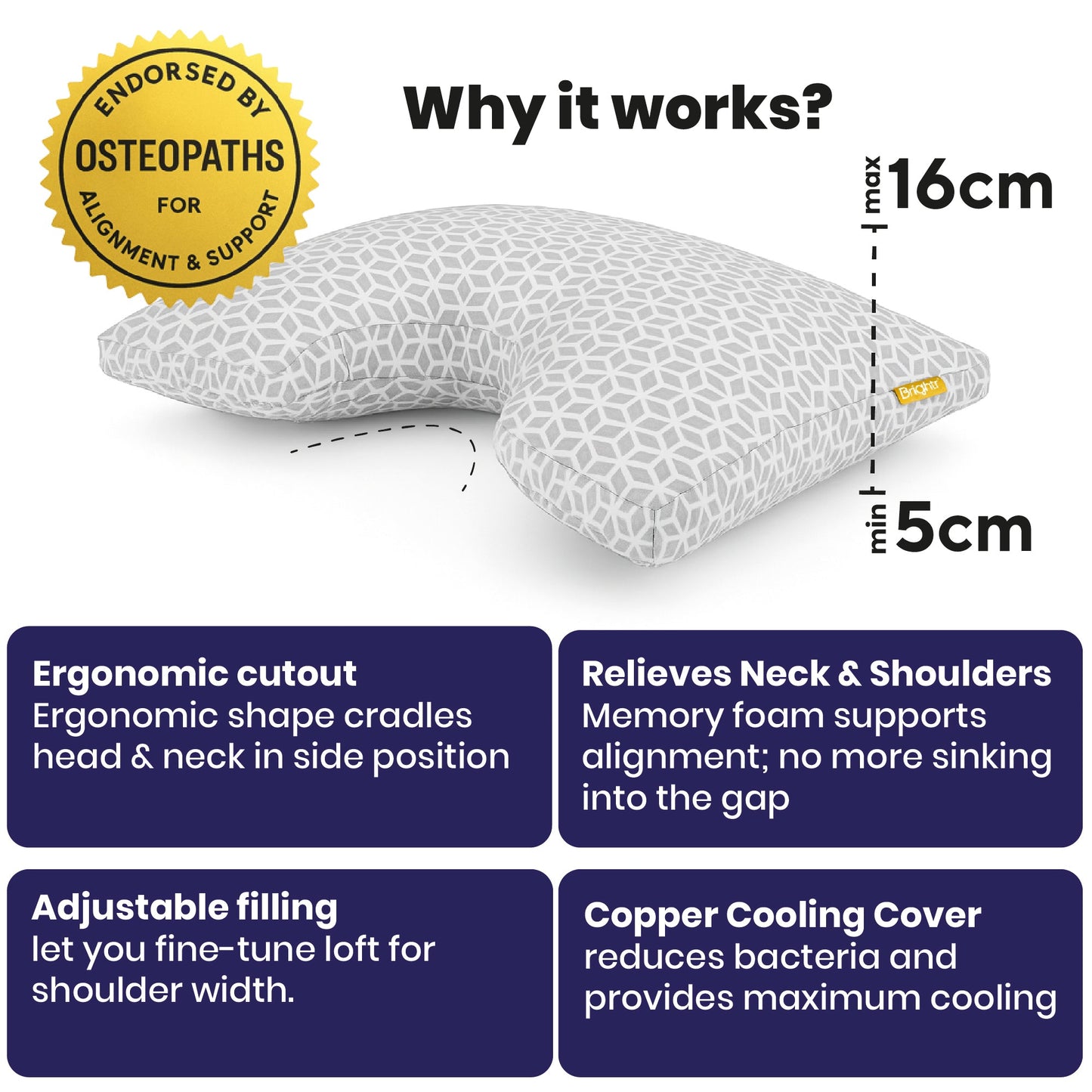 Brightr® MoonHug Adjustable Memory Foam pillow